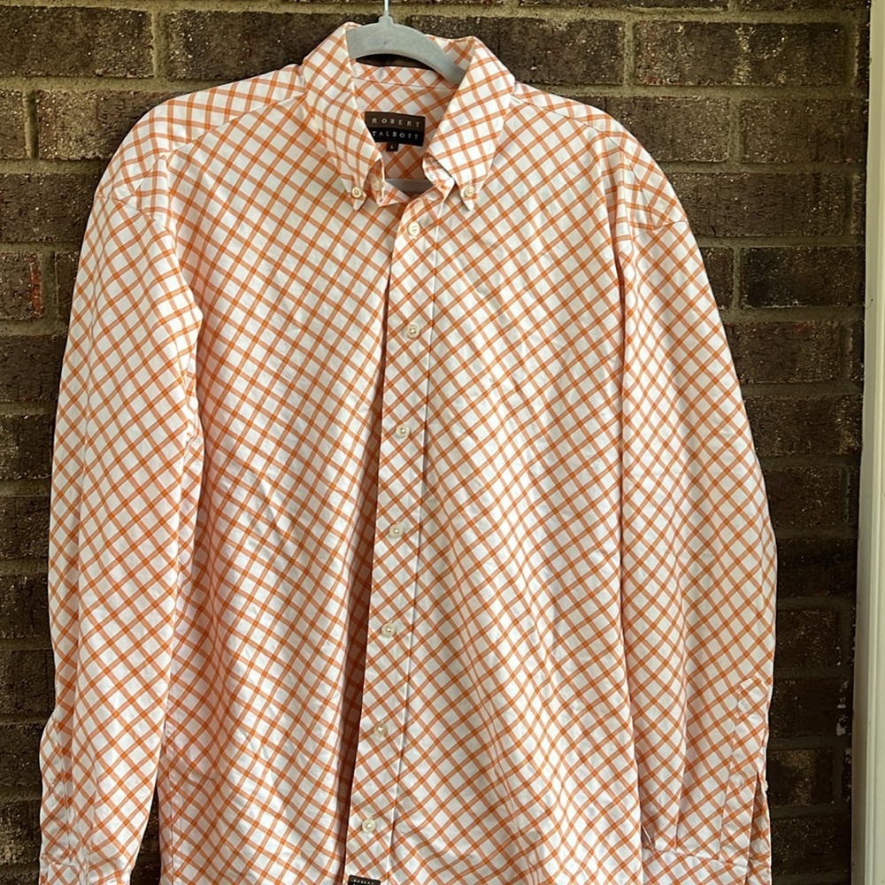 Robert Talbott Button Front shirt orange and white size large 100% cotton